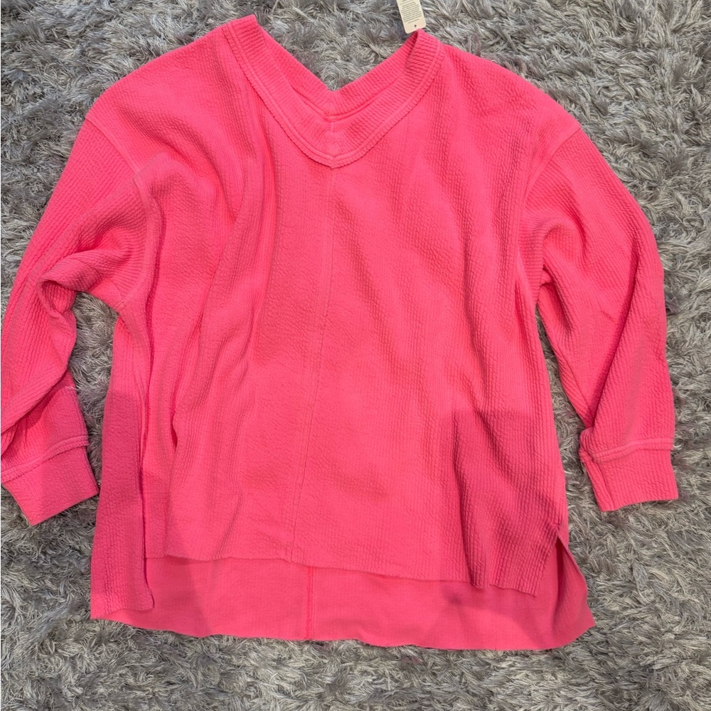 Aerie Pink V-Neck Waffle Knit Top